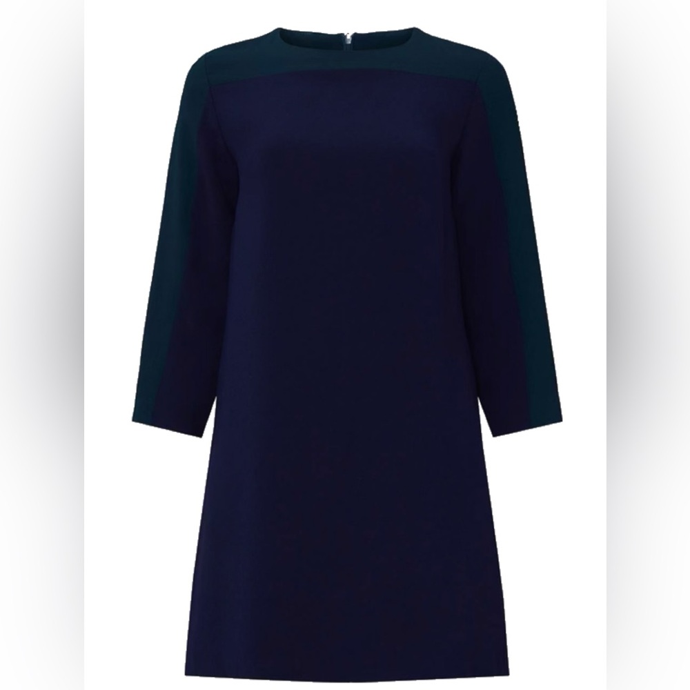 OF MERCER Navy and Teal Color Blocked Long Sleeve Dress